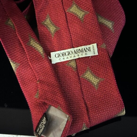 Giorgio Armani Silk Red Tie Mid Century Modern Abstract Tan Camel Maroon Necktie - Picture 4 of 5
